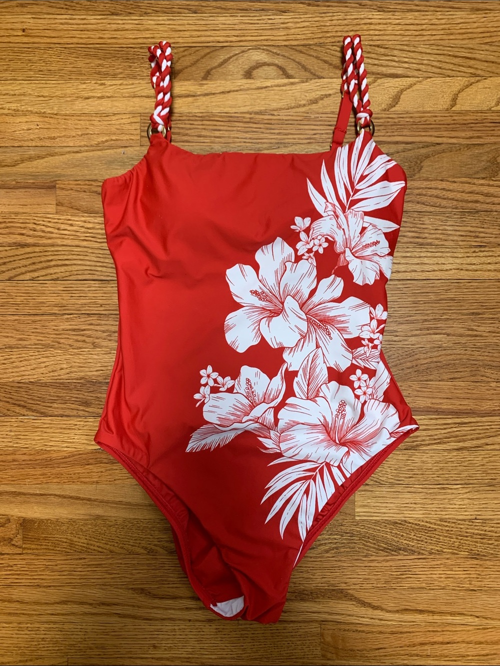La Blanca swimsuit - red one piece bathing suit with white flowers size 6